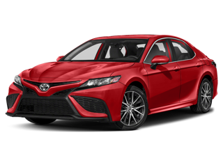 red 2024 toyota camry front left angle view