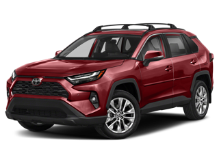 red toyota 2024 rav4 front left angle view