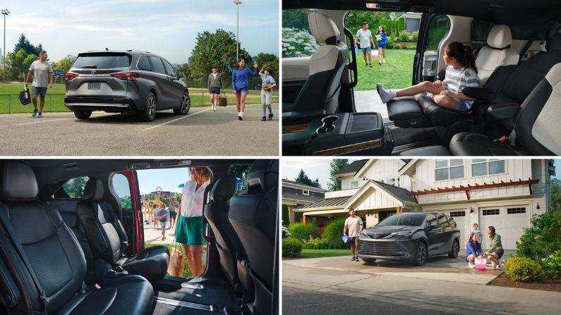 A Toyota Sienna minivan interior showcasing spacious seating, ample storage, and a family-friendly design, perfect for comfortable and convenient travel.