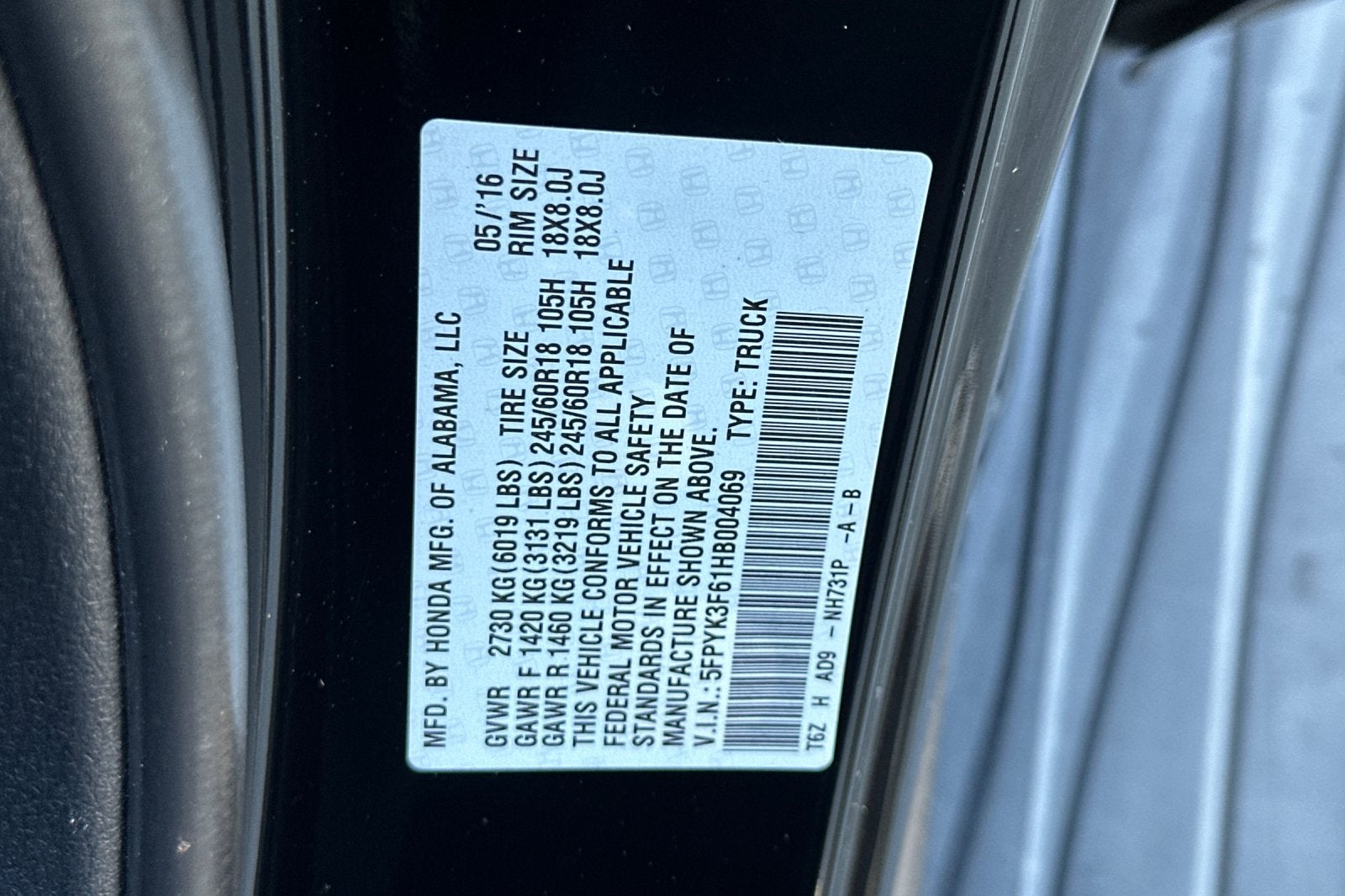 2017 Honda Ridgeline RTL-T