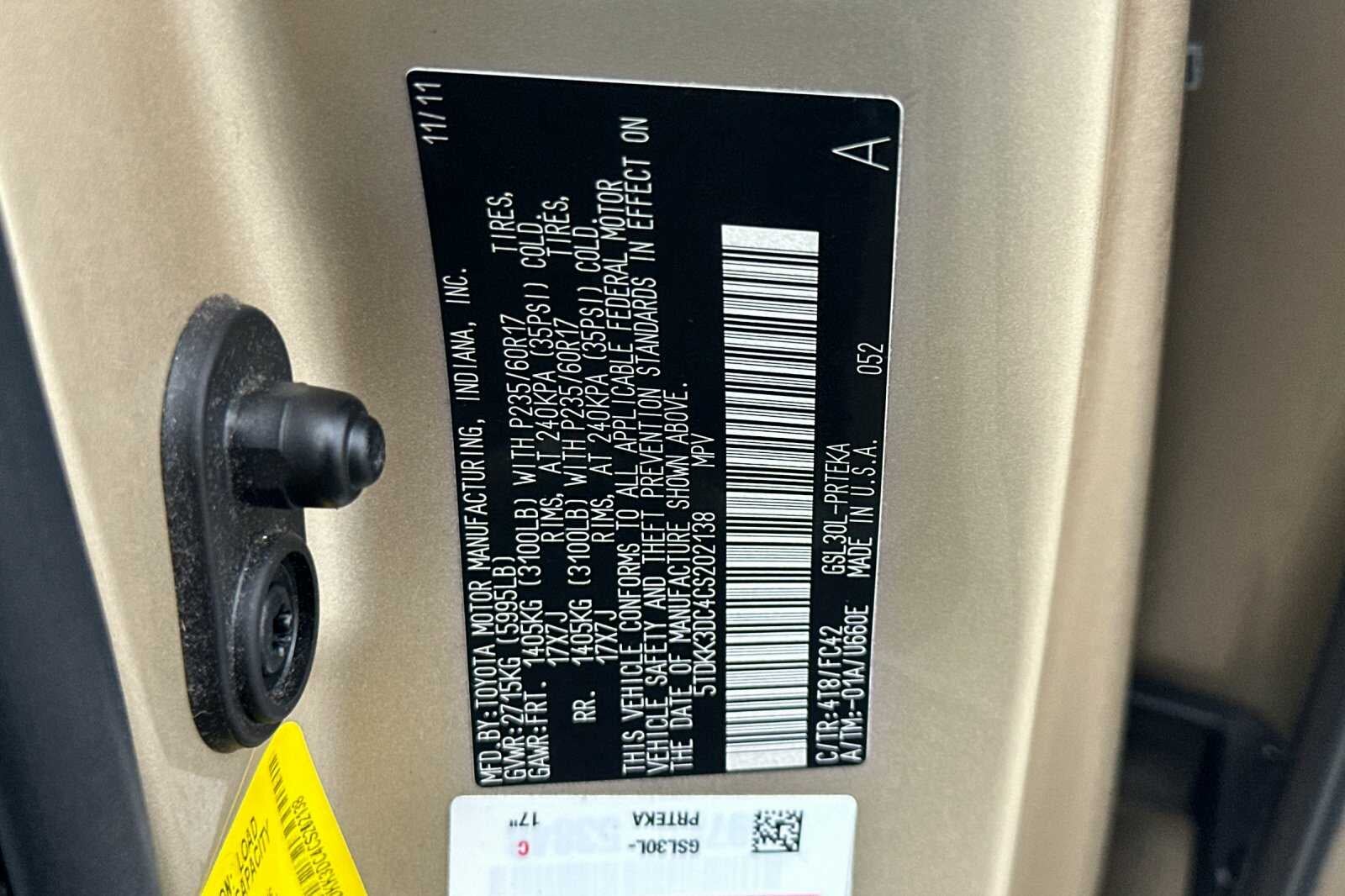 2012 Toyota Sienna LE 4D Passenger Van